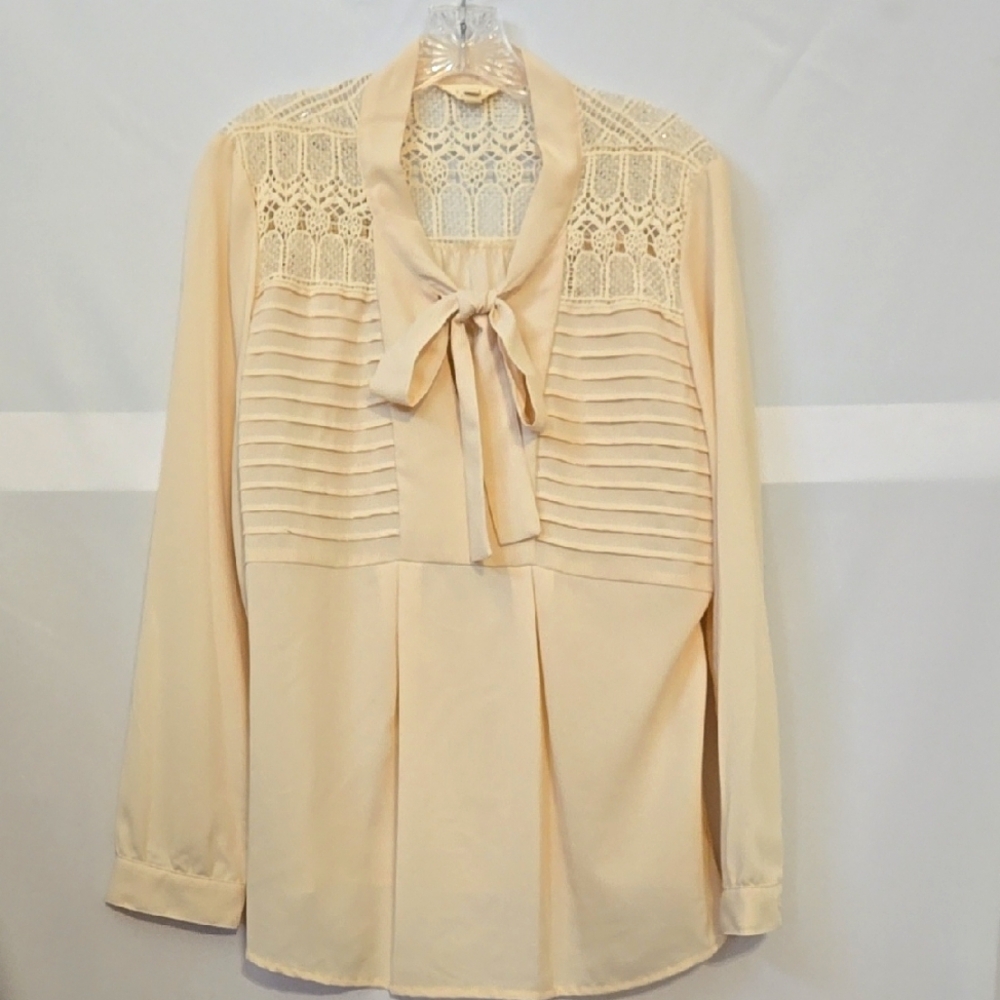 ADIVA, Blouse, Top, Shirt, Lg, Elegant, Cream, Ivory, Lace, Button cuffs, Pleats
